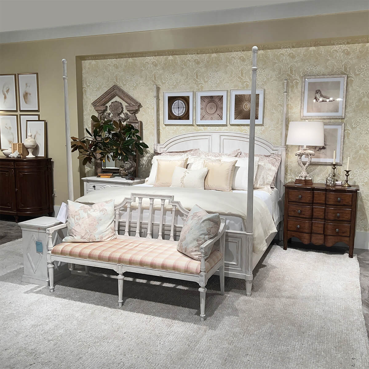 Rustic Painted Four Post King Bed - English Georgian America