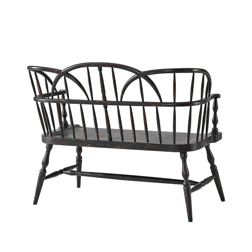 Rustic Painted Hoop Back Bench - English Georgian America