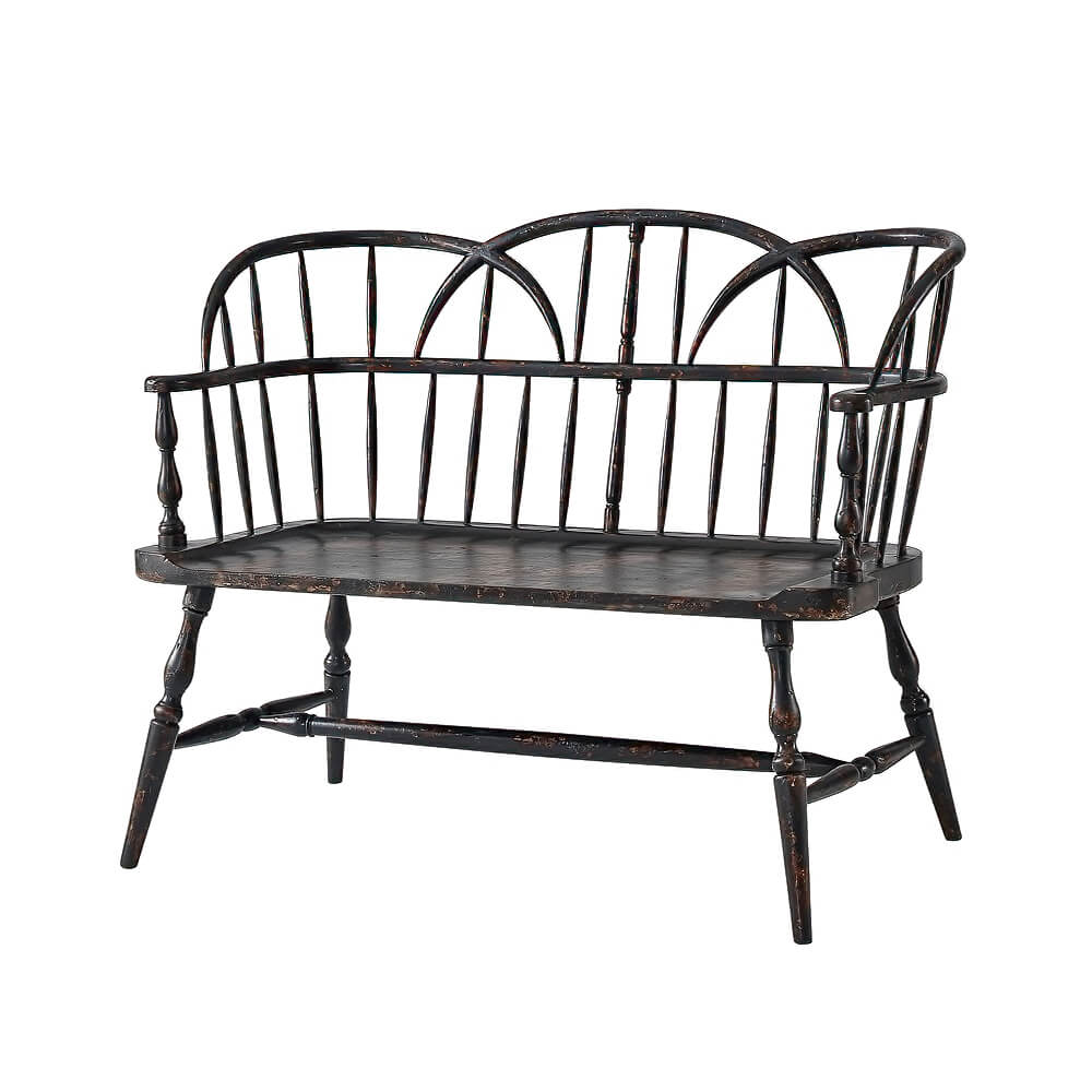 Rustic Painted Hoop Back Bench - English Georgian America