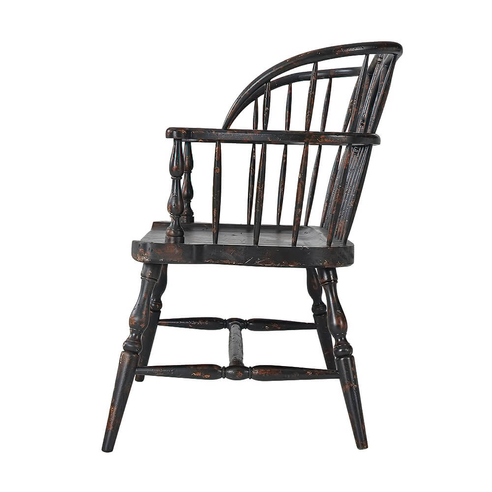 Rustic Painted Hoop Back Bench - English Georgian America