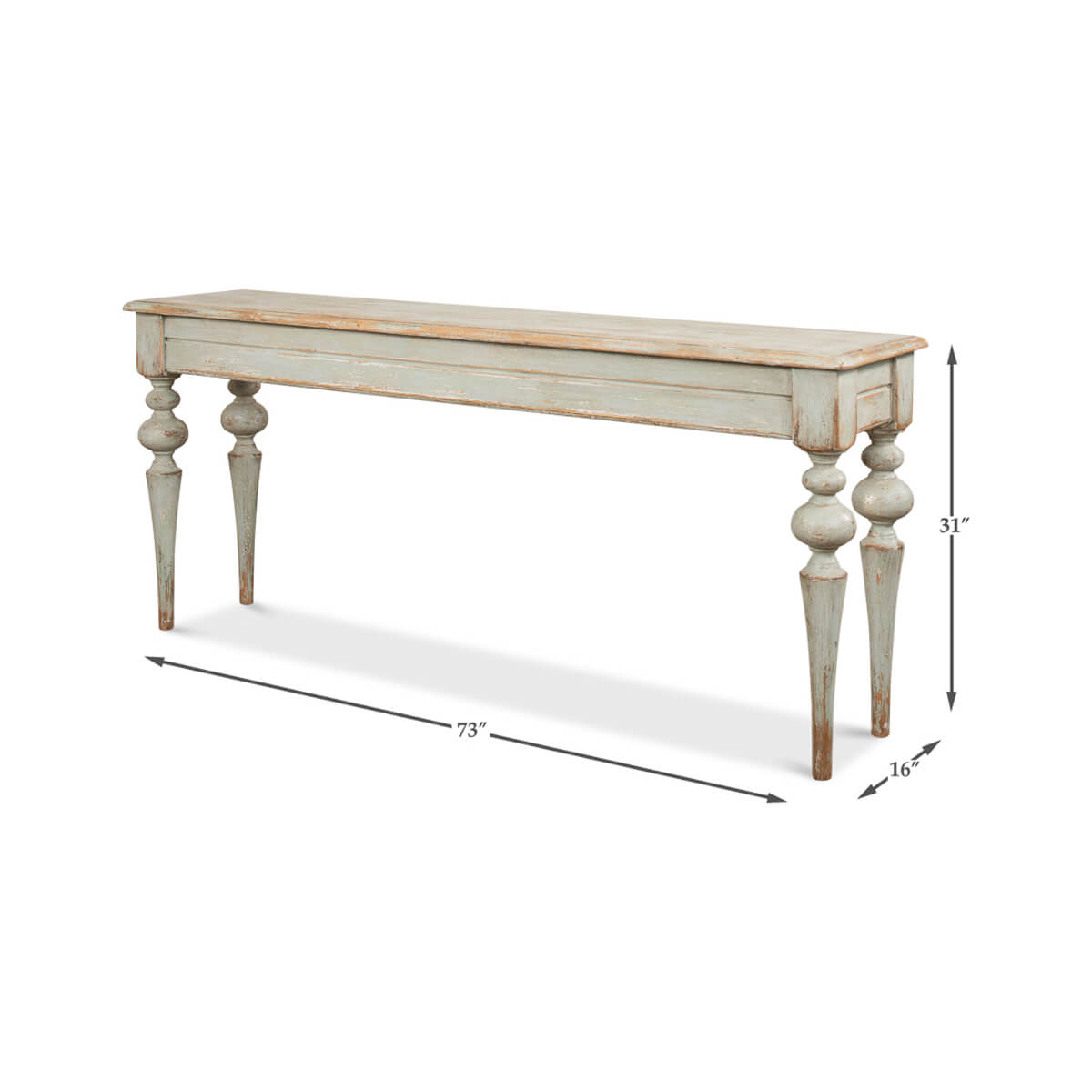 Rustic Provincial Sage Pine Console Table - English Georgian America