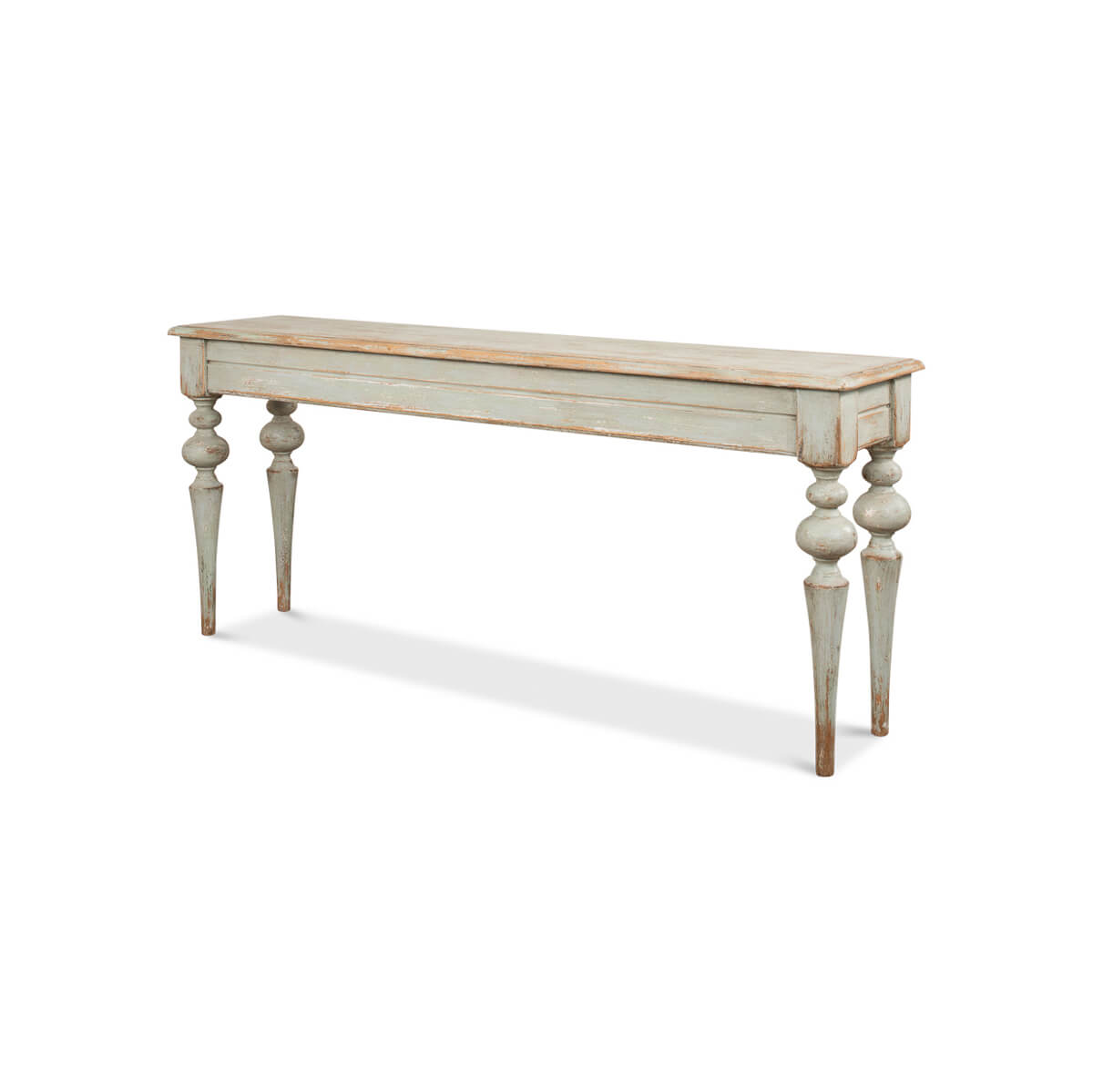 Rustic Provincial Sage Pine Console Table - English Georgian America