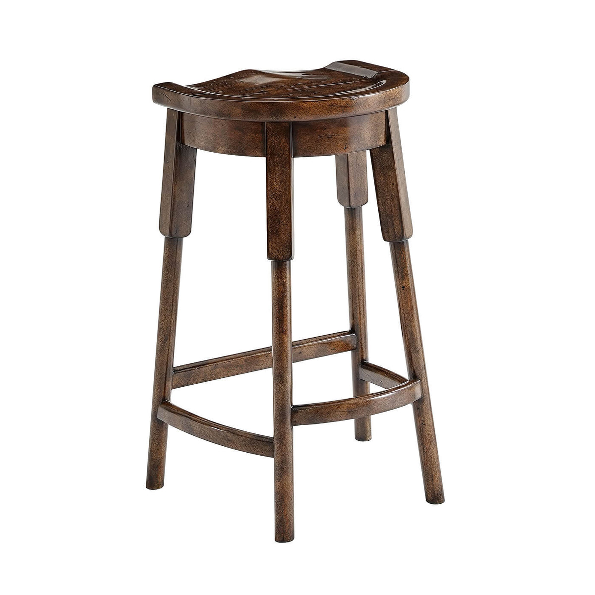 Rustic Provincial Wooden Bar Stool - English Georgian America