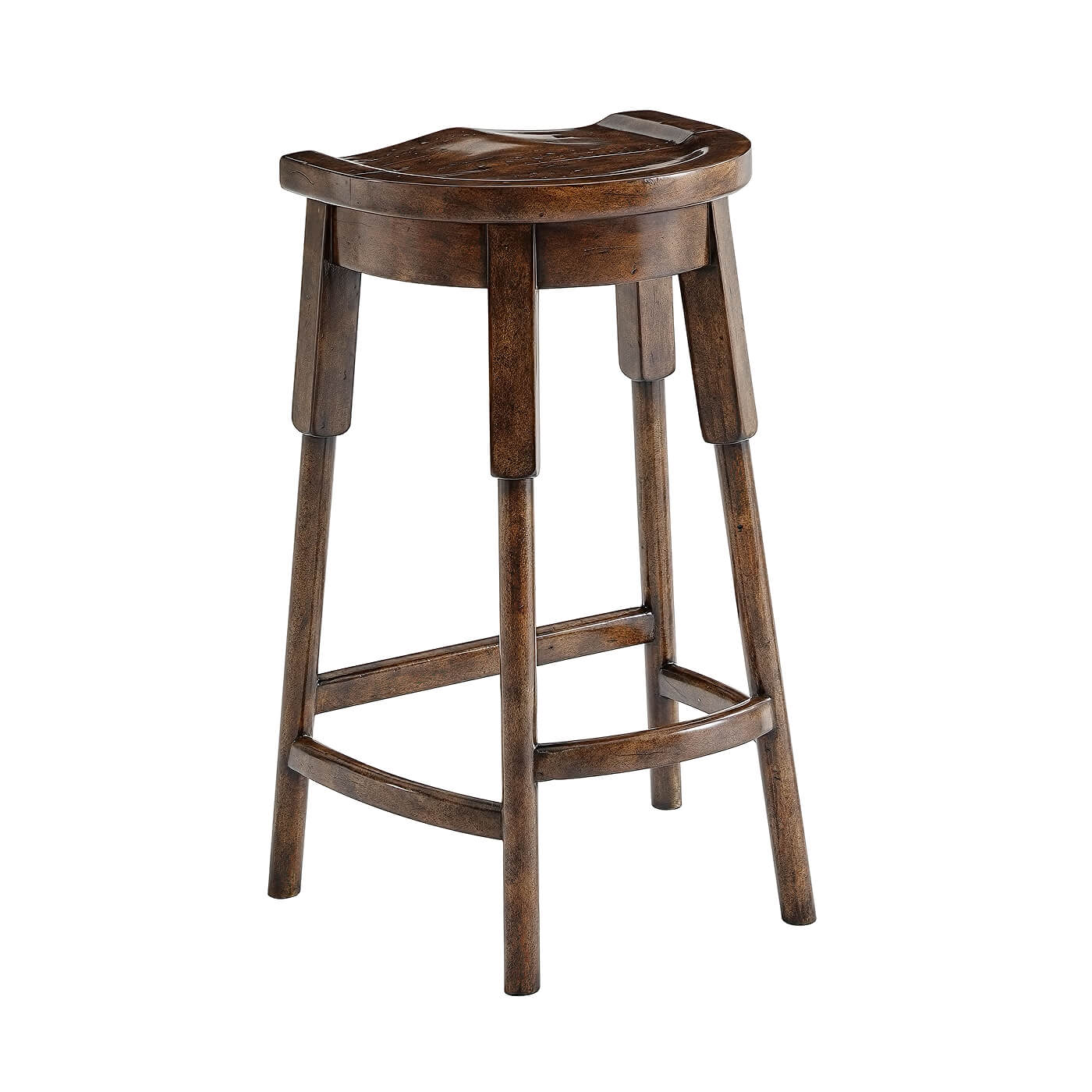 Rustic Provincial Wooden Bar Stool - English Georgian America
