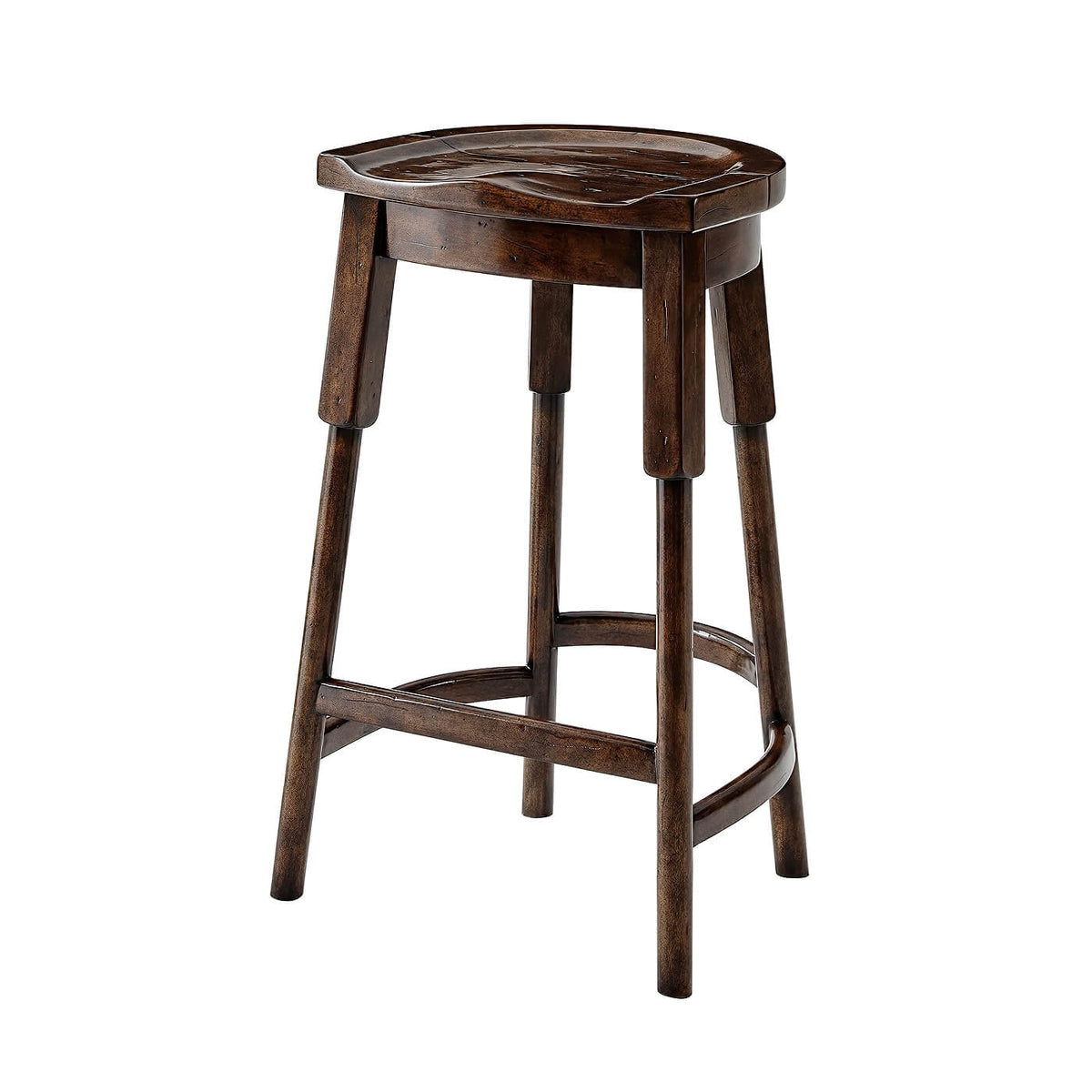 Rustic Provincial Wooden Bar Stool - English Georgian America