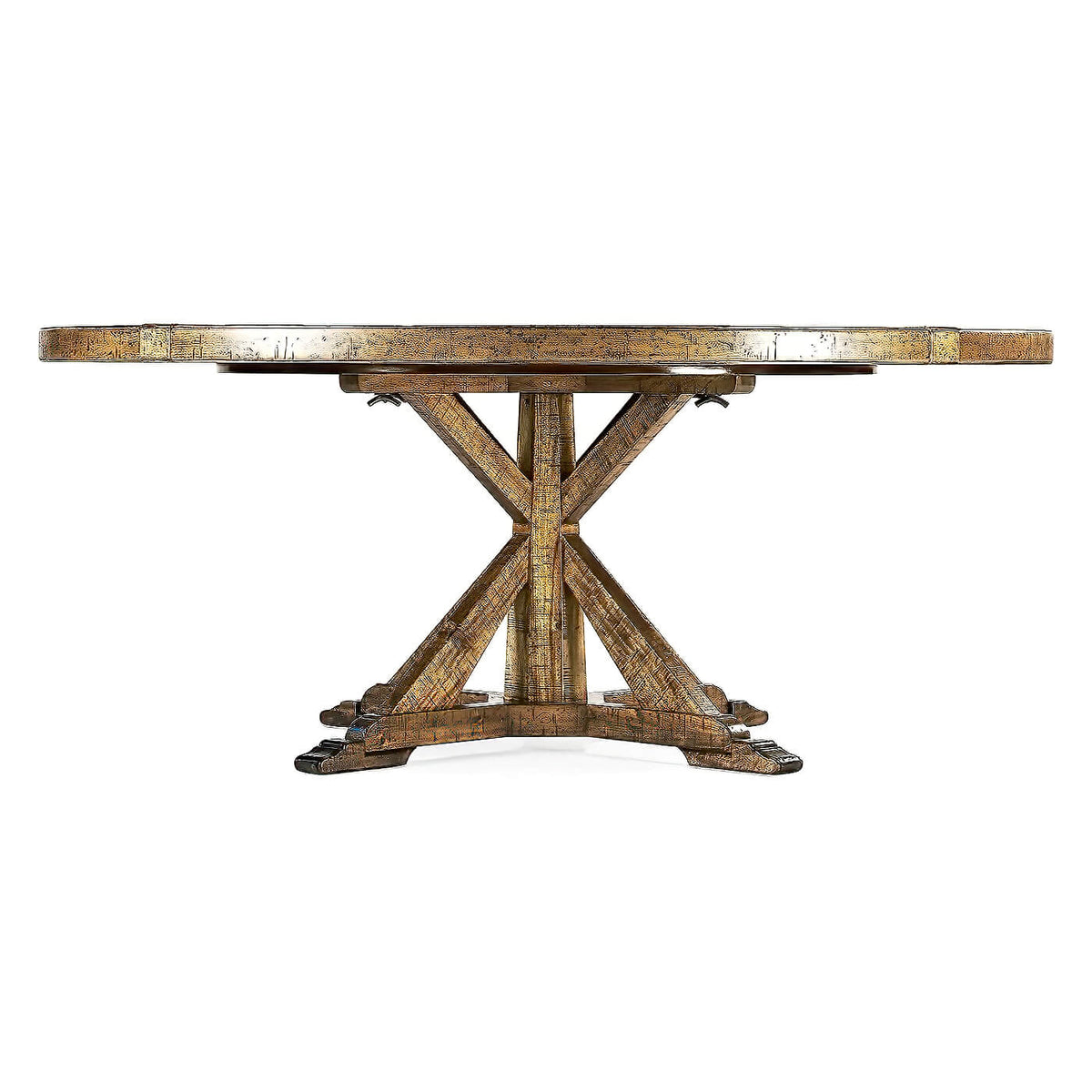 Rustic Round Dining Table - Medium Brown - English Georgian America
