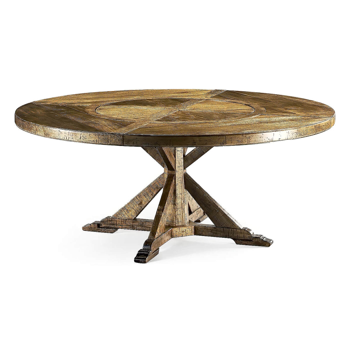 Rustic Round Dining Table - Medium Brown - English Georgian America
