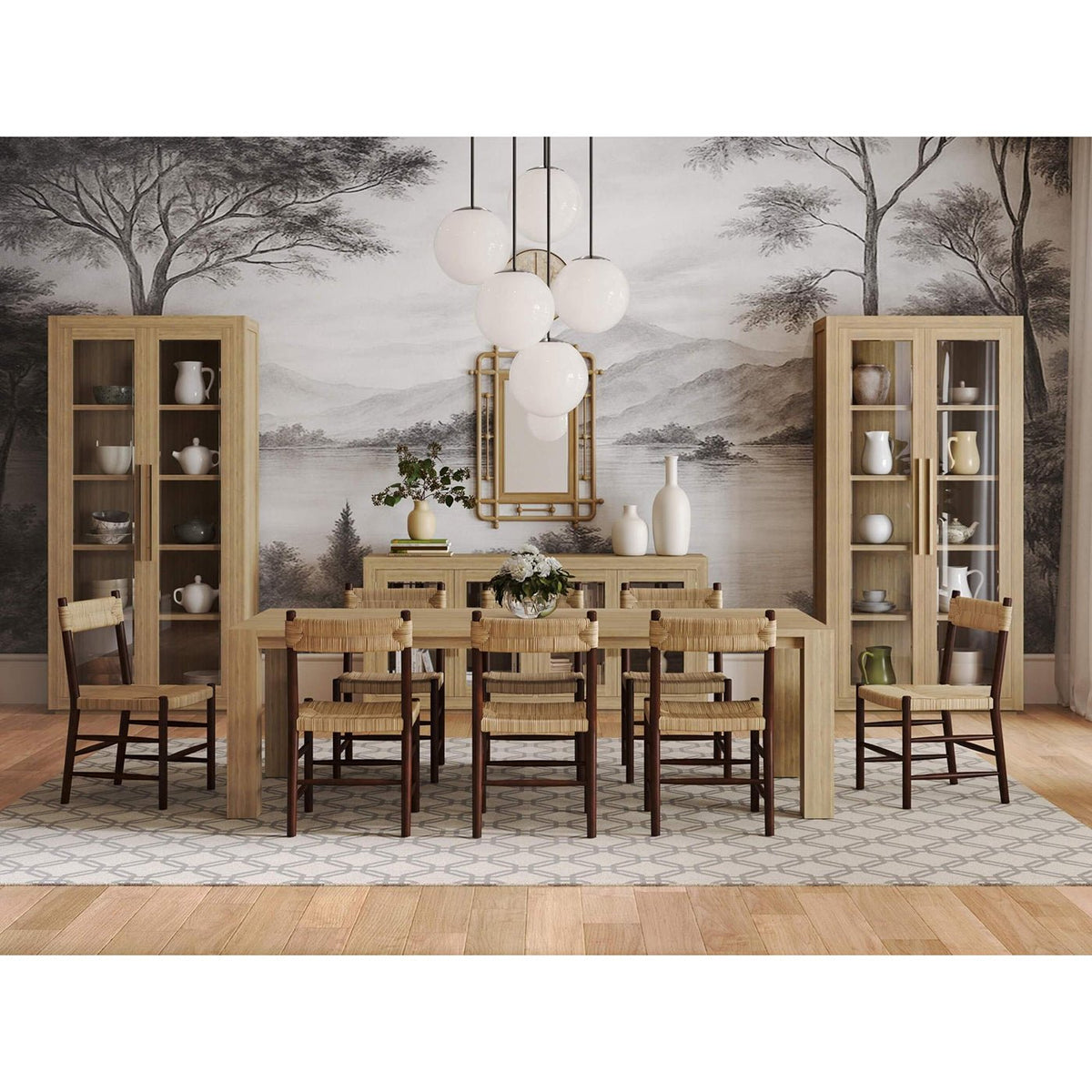 Rustic Rush Seat Dining Chair in Dark Wood - English Georgian America