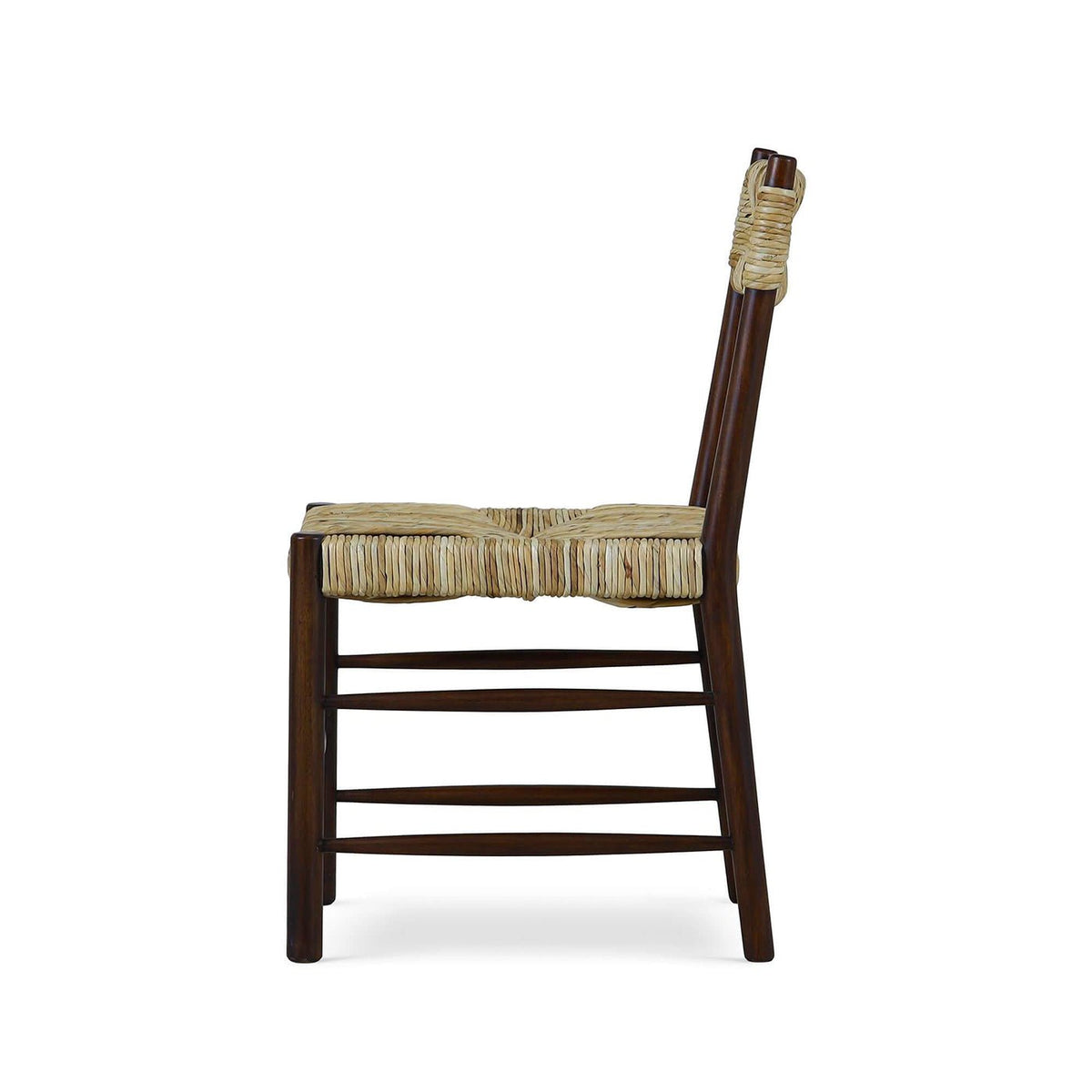 Rustic Rush Seat Dining Chair in Dark Wood - English Georgian America