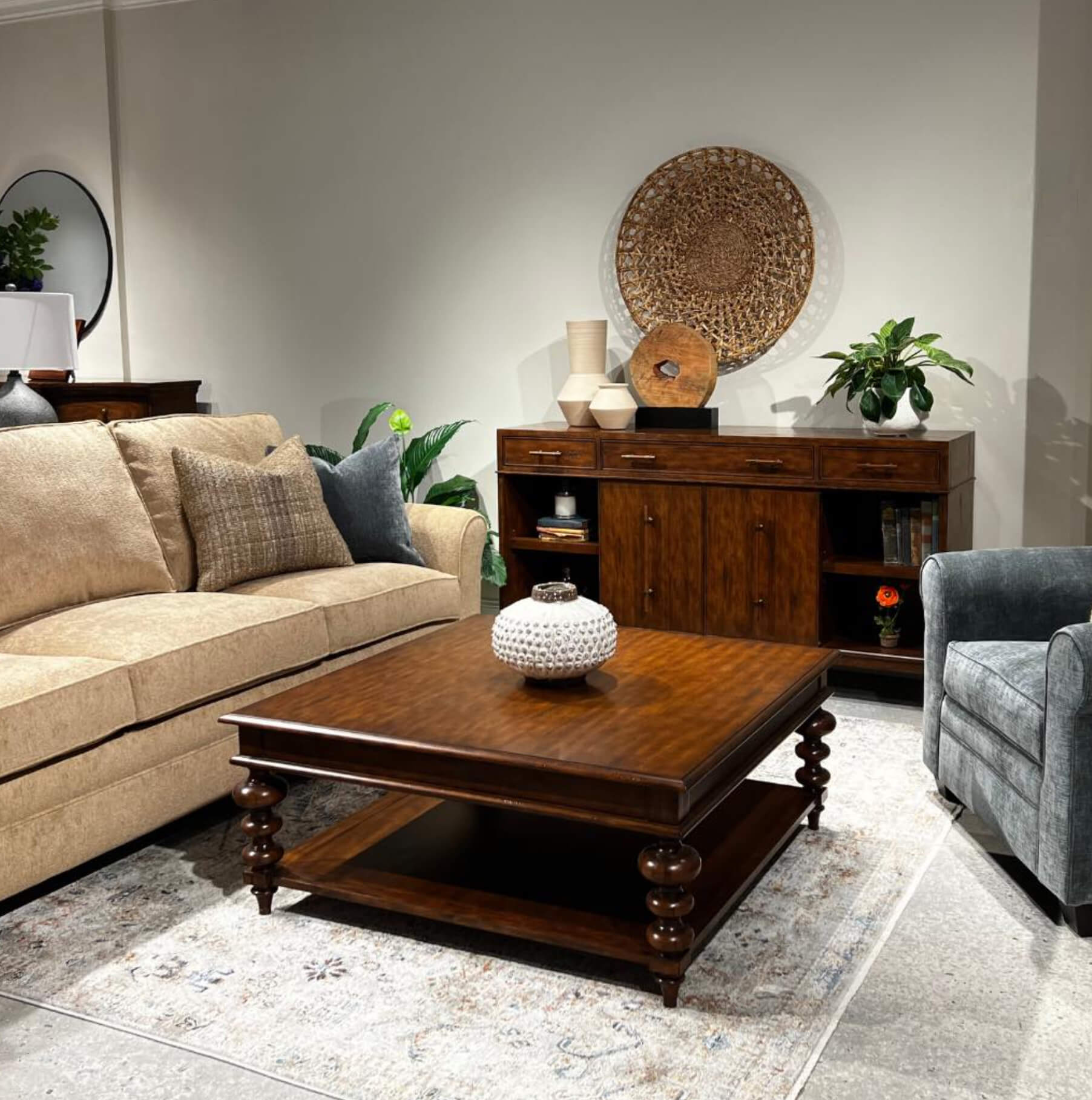 Rustic Square Coffee Table - Walnut Finish - English Georgian America