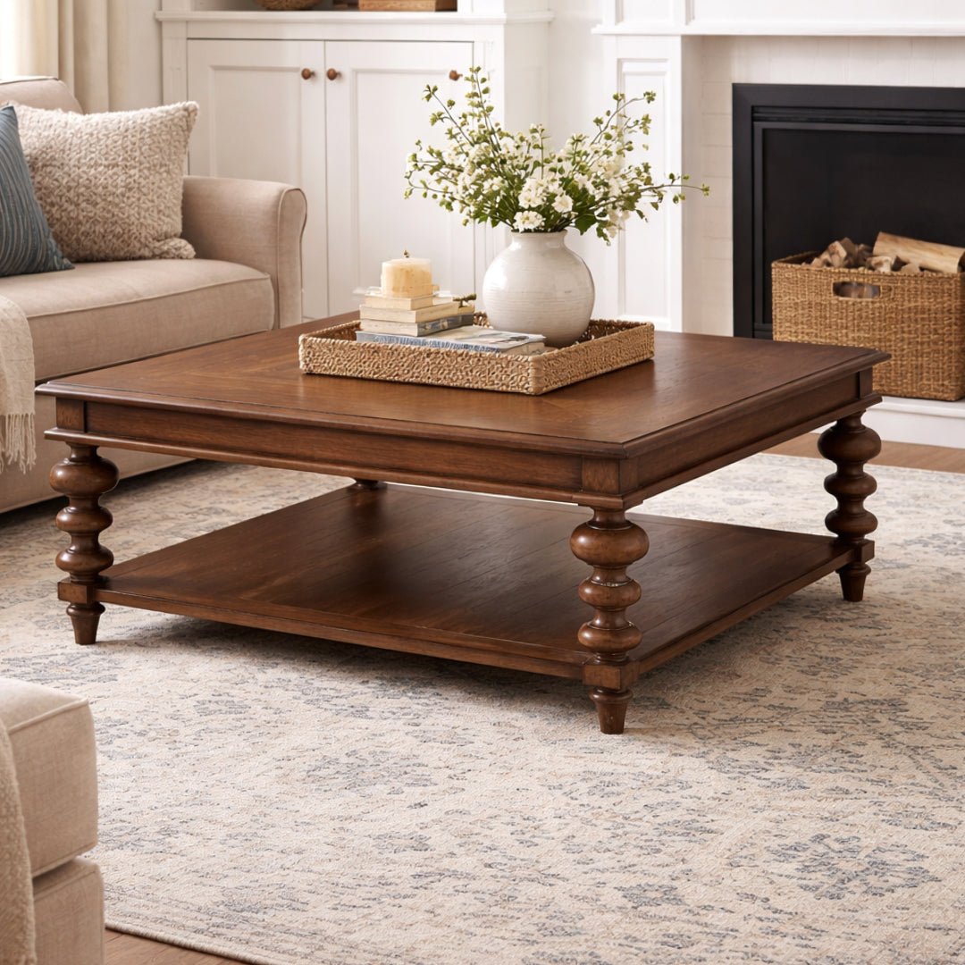 Rustic Square Coffee Table - Walnut Finish - English Georgian America