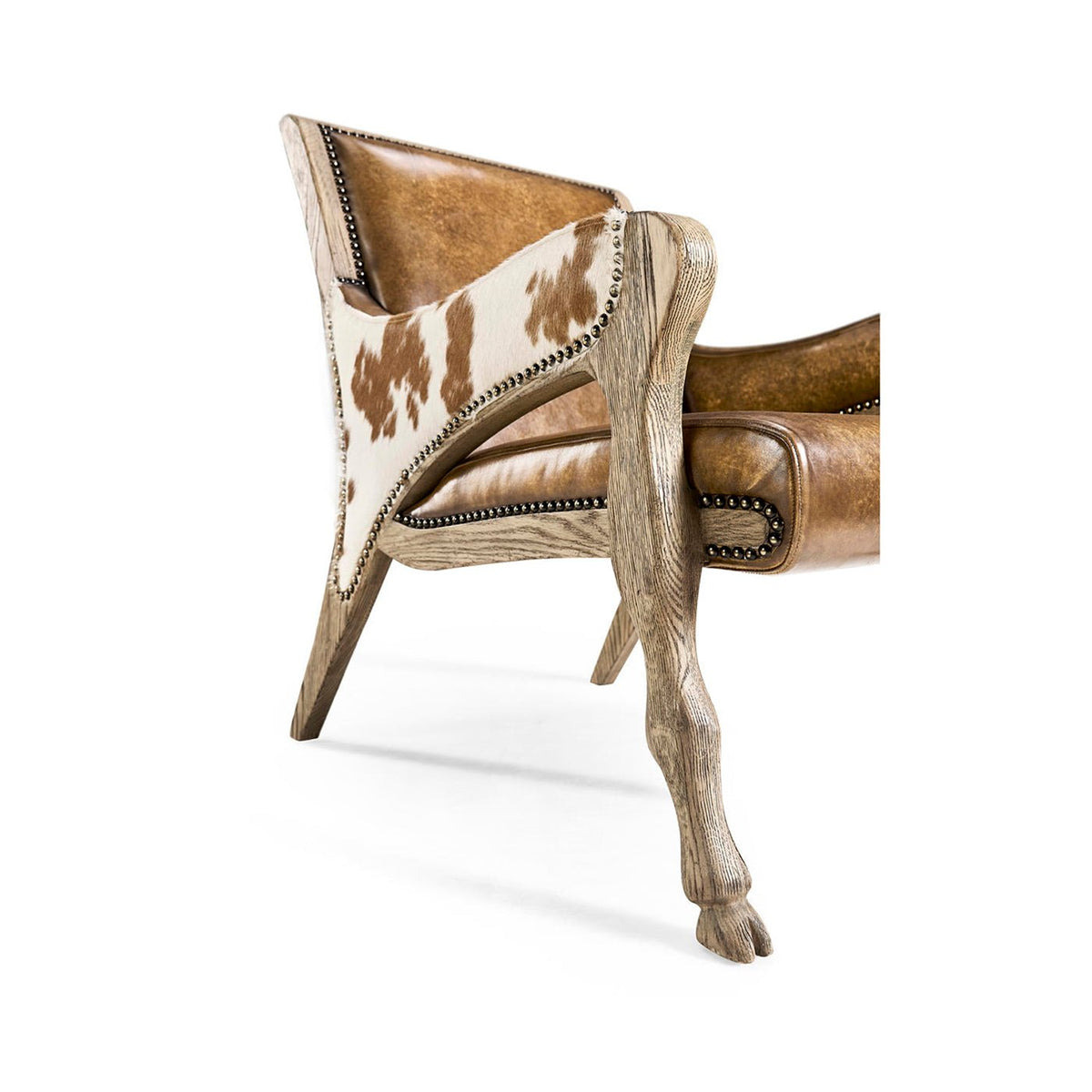 Rustic Western Leather &amp; Hide Accent Chair - English Georgian America