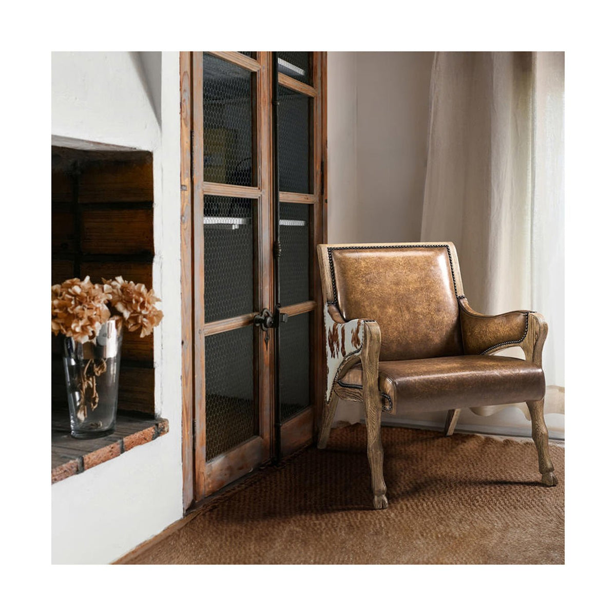 Rustic Western Leather &amp; Hide Accent Chair - English Georgian America