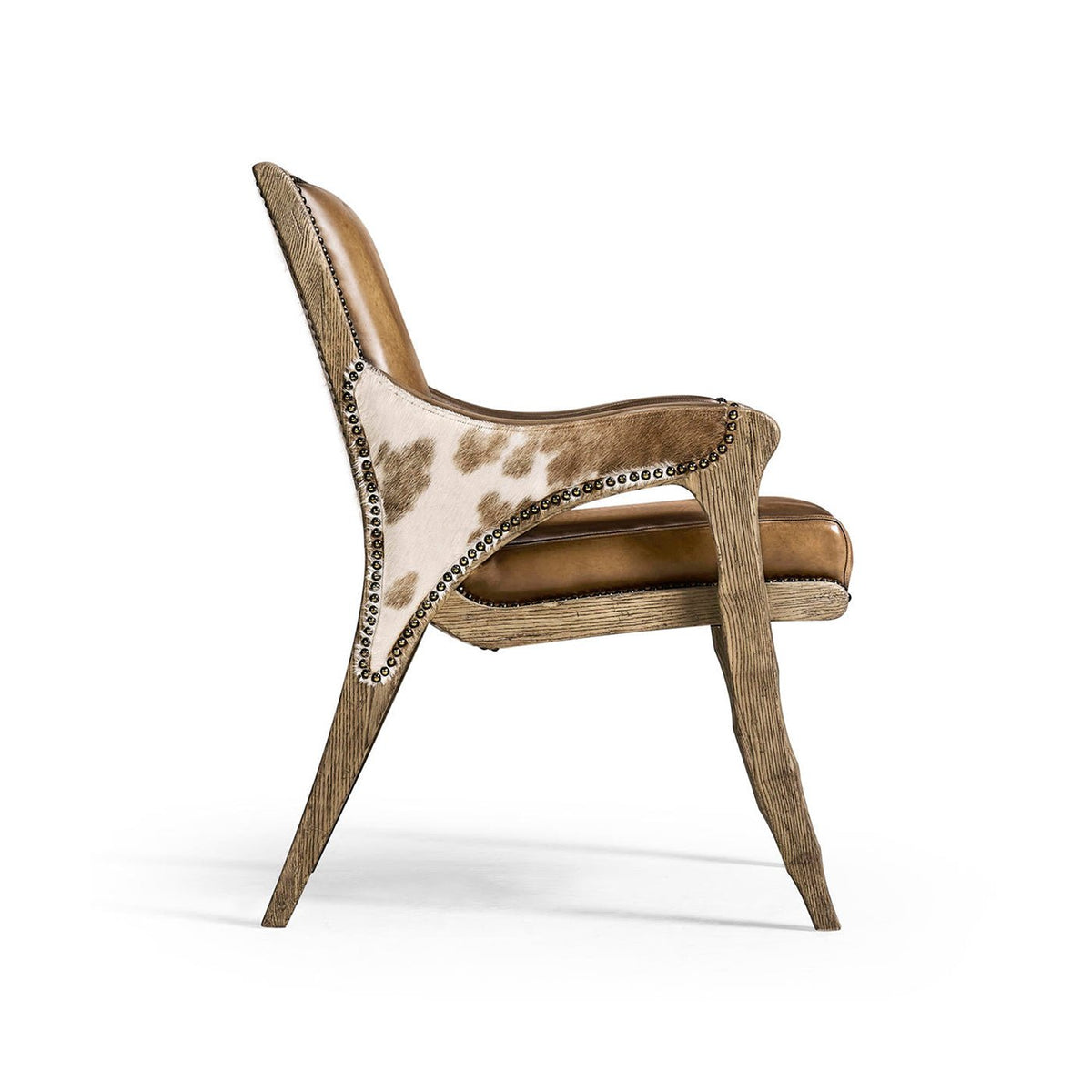 Rustic Western Leather &amp; Hide Armchair - English Georgian America