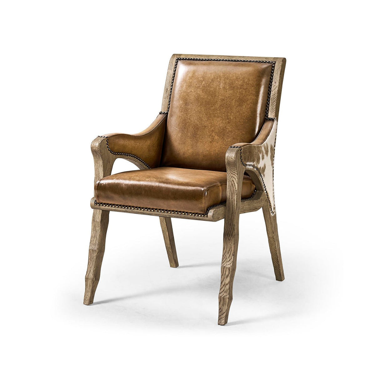Rustic Western Leather &amp; Hide Armchair - English Georgian America