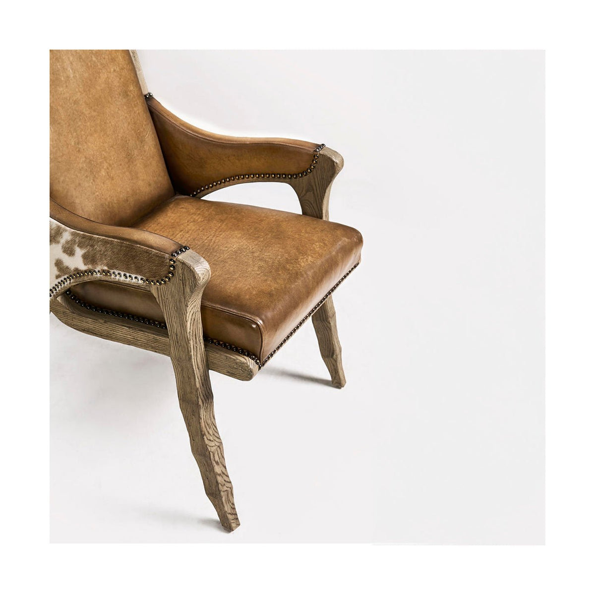 Rustic Western Leather &amp; Hide Armchair - English Georgian America