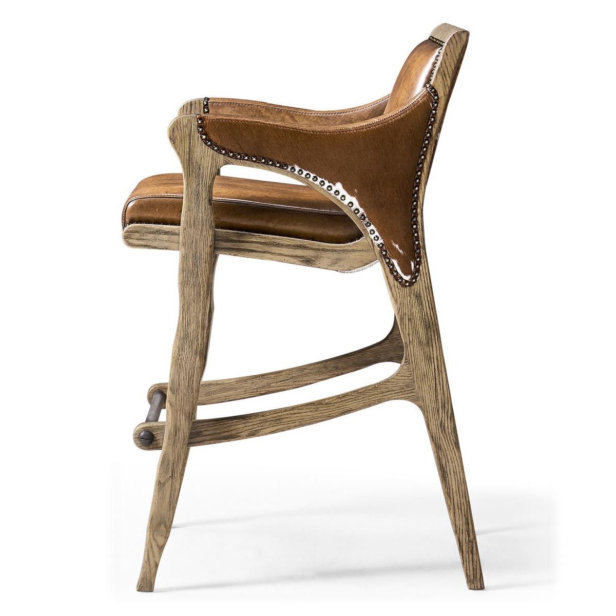 Rustic Western Leather &amp; Hide Bar Stool - English Georgian America