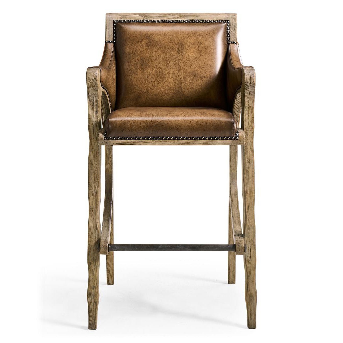Rustic Western Leather &amp; Hide Bar Stool - English Georgian America