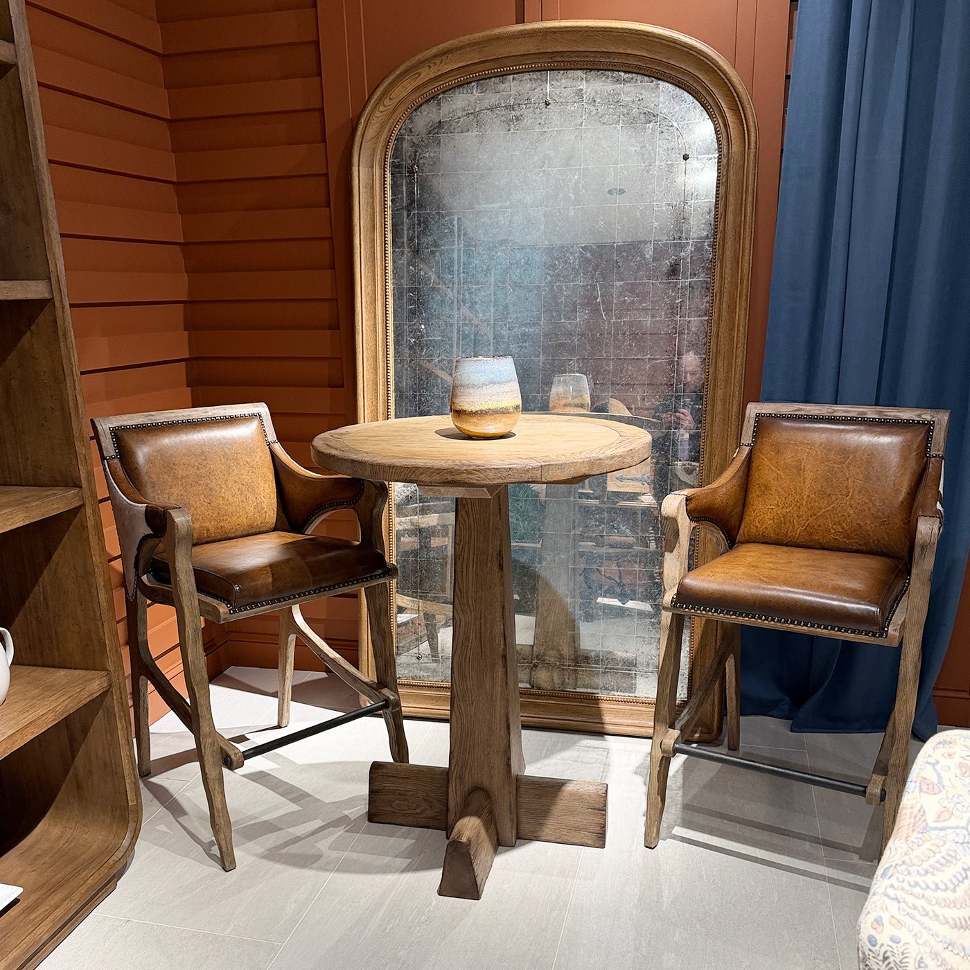 Rustic Western Leather & Hide Bar Stool - English Georgian America