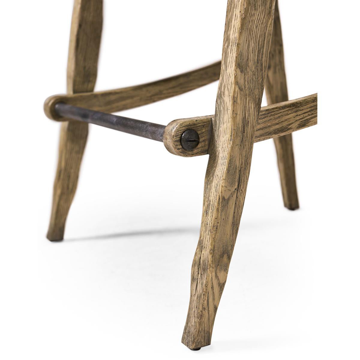 Rustic Western Leather &amp; Hide Bar Stool - English Georgian America