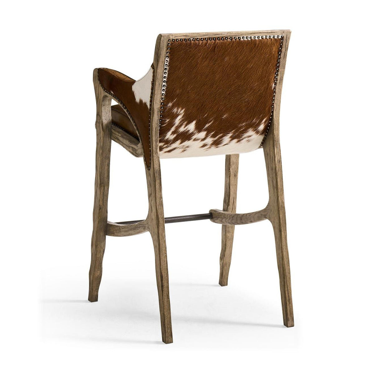 Rustic Western Leather &amp; Hide Bar Stool - English Georgian America