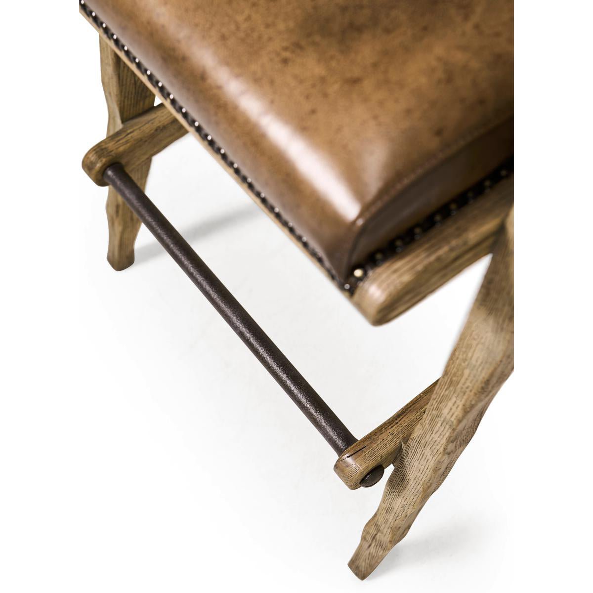 Rustic Western Leather &amp; Hide Bar Stool - English Georgian America