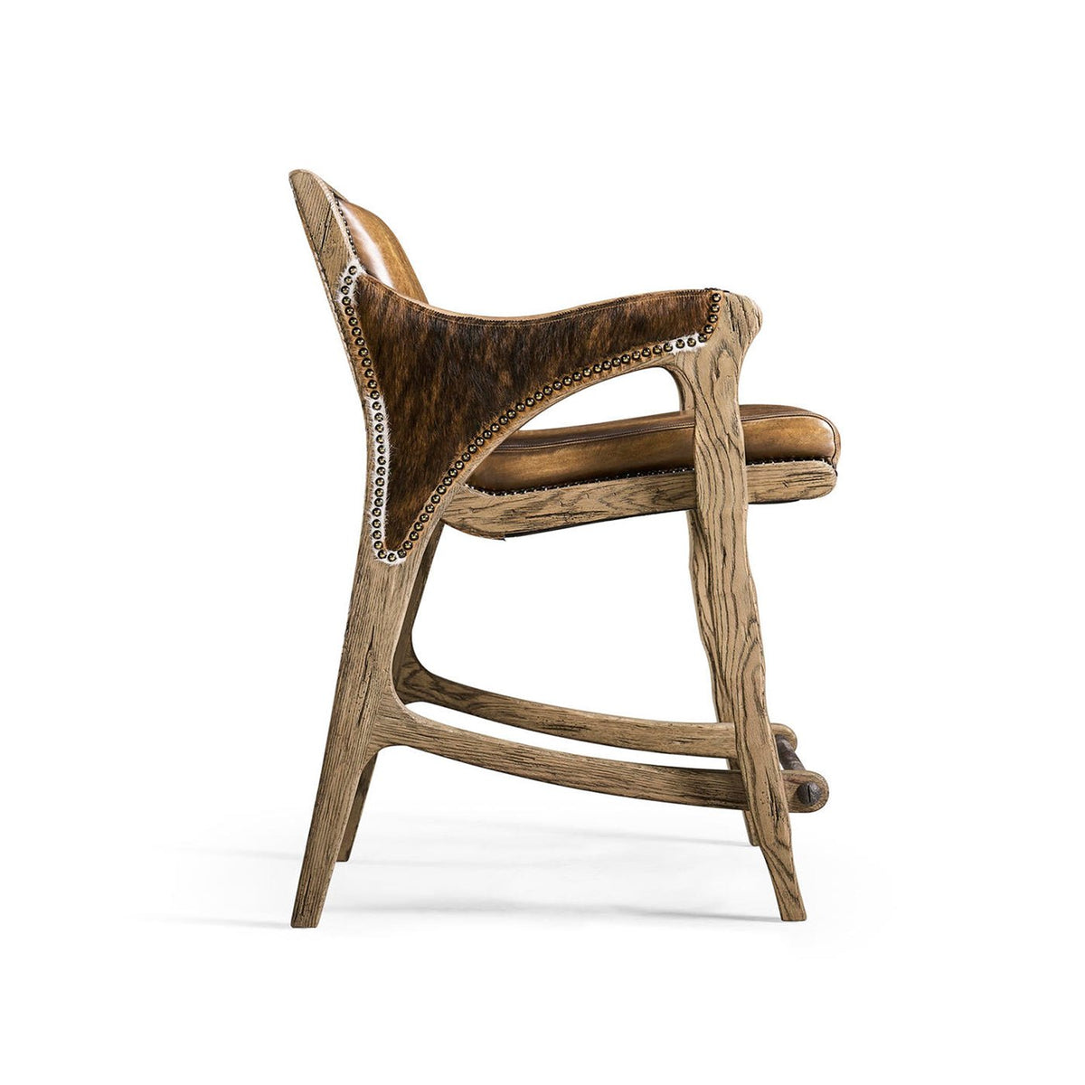 Rustic Western Leather &amp; Hide Counter Stool - English Georgian America