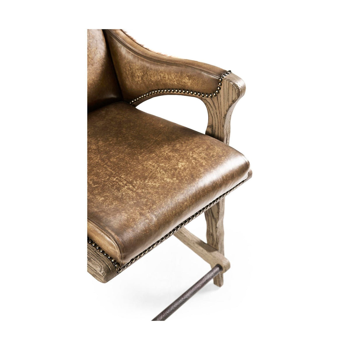 Rustic Western Leather &amp; Hide Counter Stool - English Georgian America