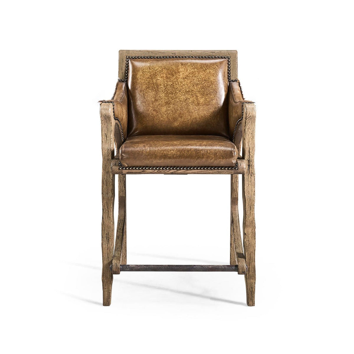 Rustic Western Leather &amp; Hide Counter Stool - English Georgian America