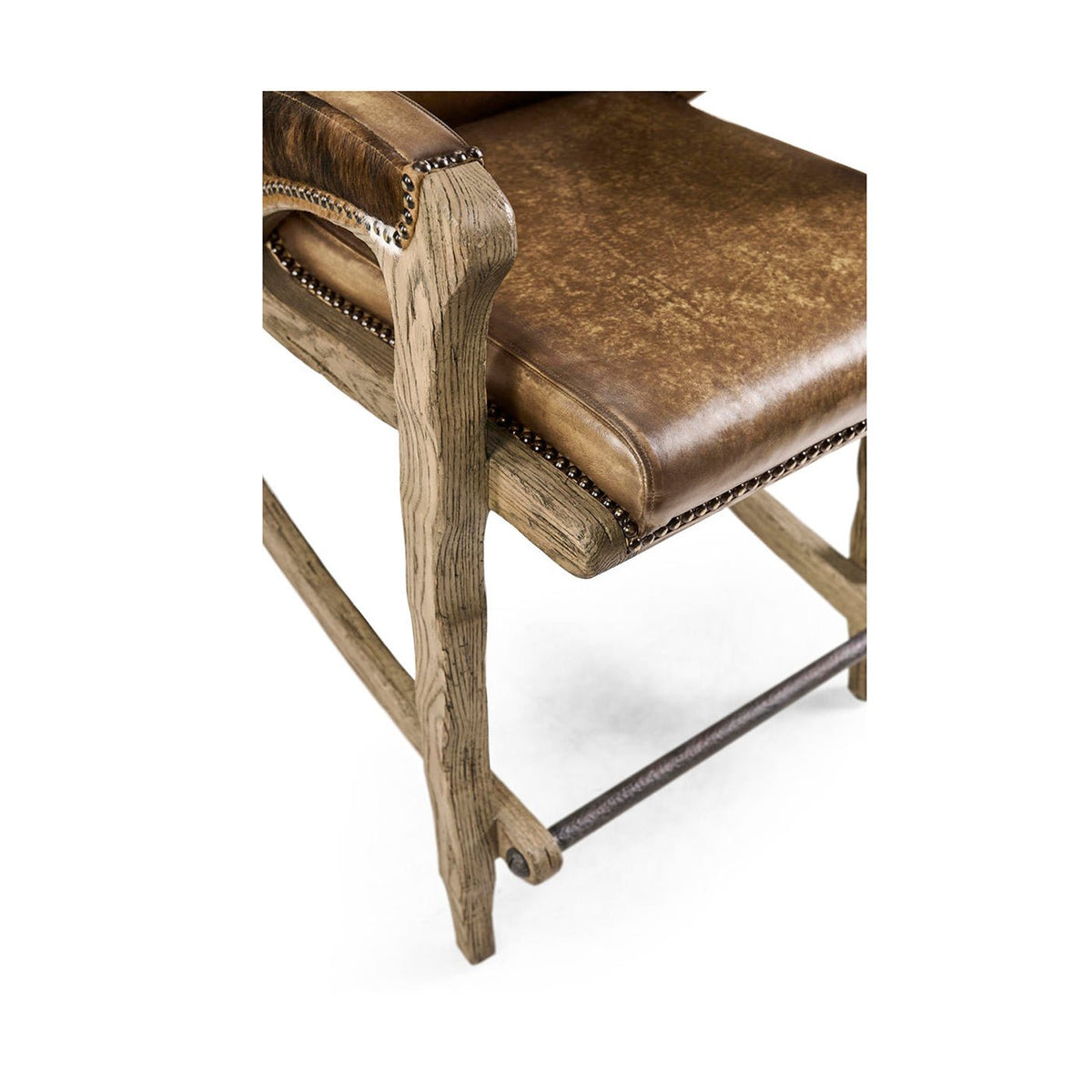 Rustic Western Leather &amp; Hide Counter Stool - English Georgian America