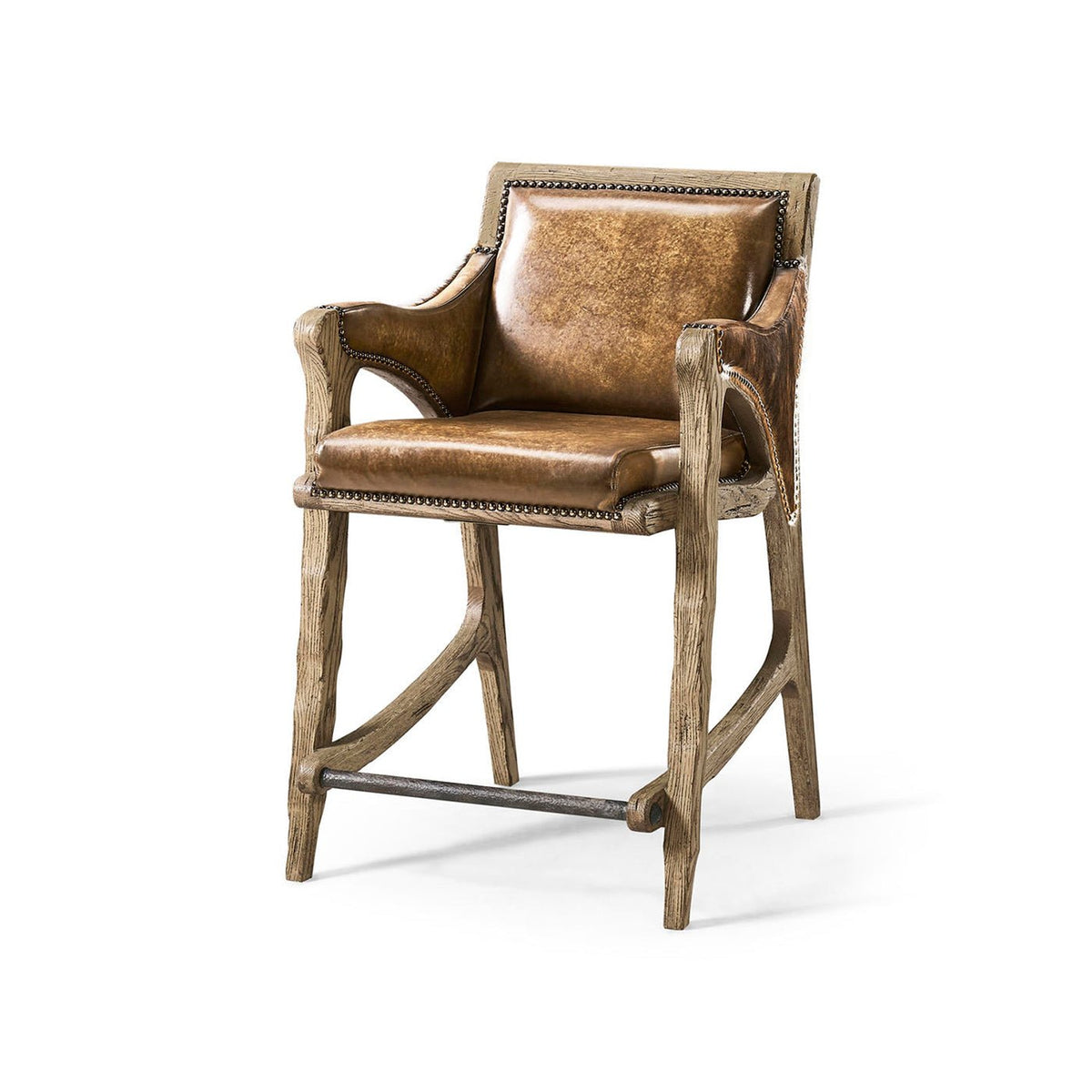 Rustic Western Leather &amp; Hide Counter Stool - English Georgian America