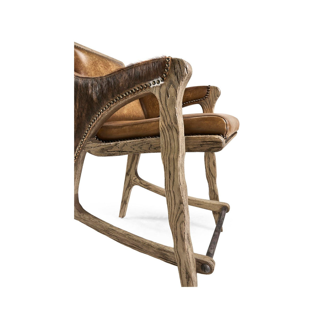 Rustic Western Leather &amp; Hide Counter Stool - English Georgian America