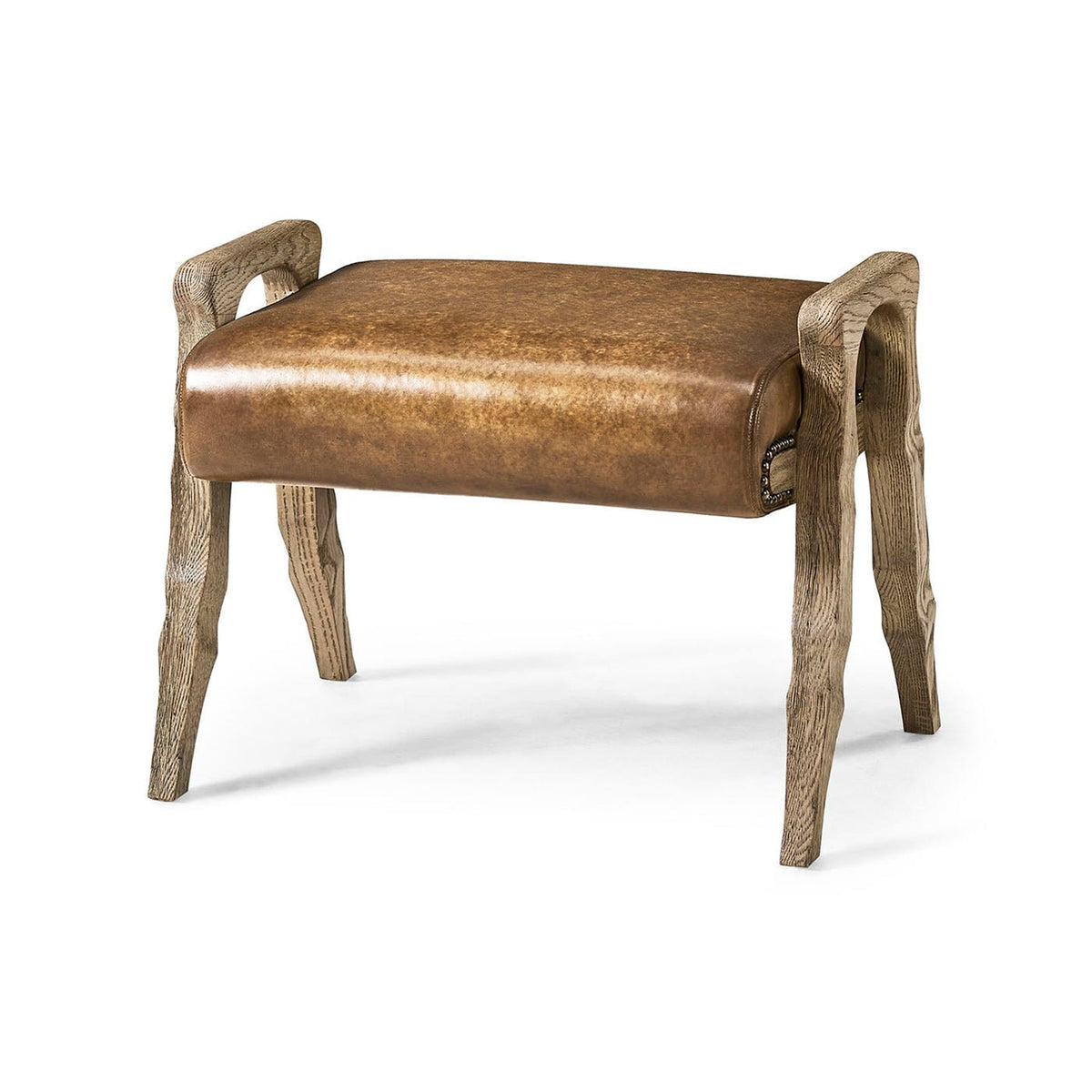 Rustic Western Leather Upholstered Footstool - English Georgian America