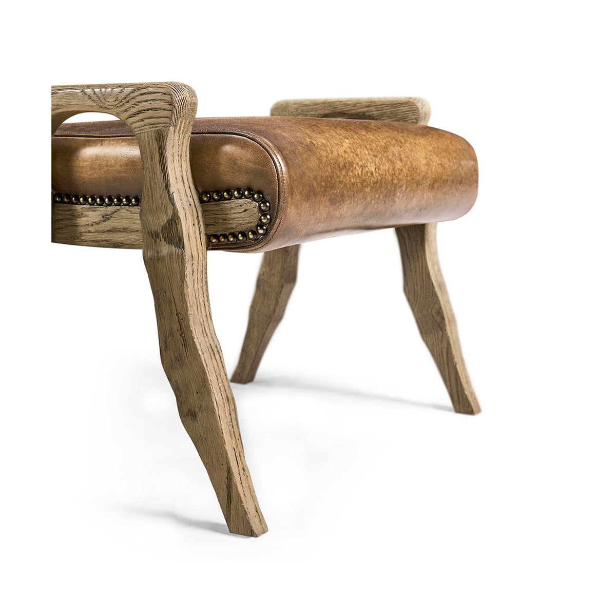 Rustic Western Leather Upholstered Footstool - English Georgian America