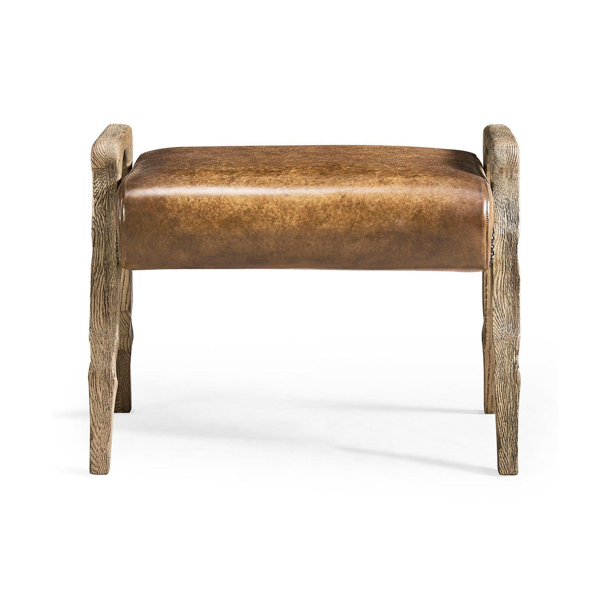 Rustic Western Leather Upholstered Footstool - English Georgian America