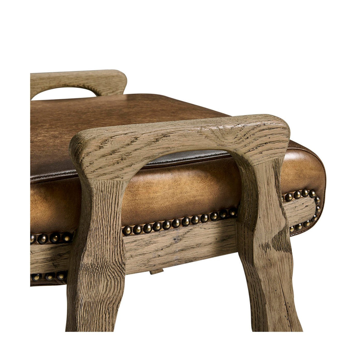 Rustic Western Leather Upholstered Footstool - English Georgian America