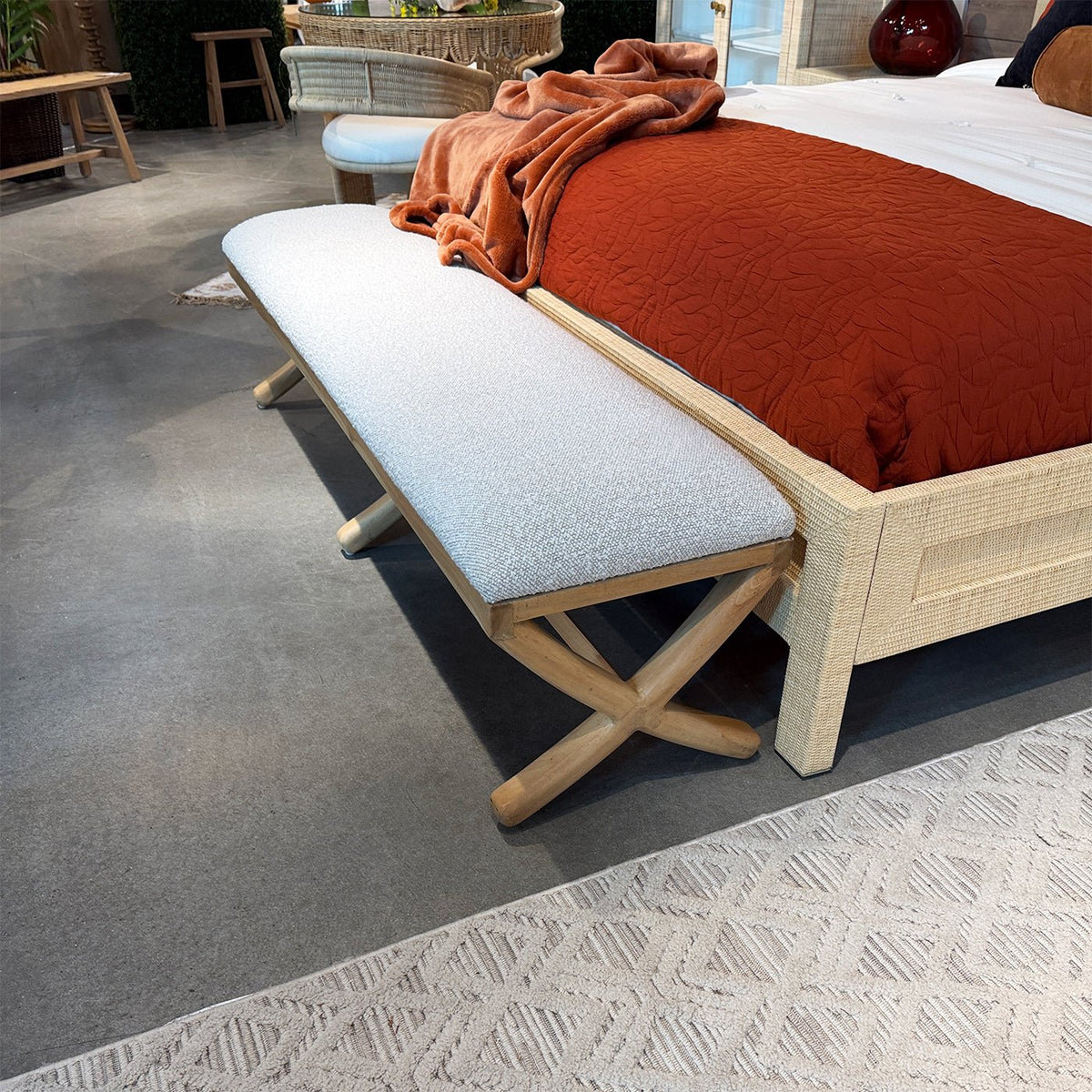 Scandinavian Minimalist Bench with Upholstered Seat - English Georgian America