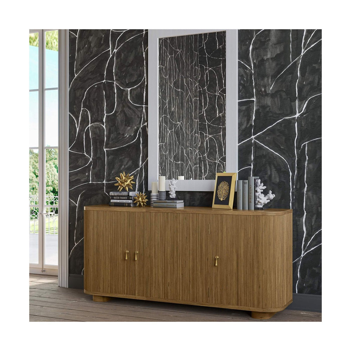 Scandinavian Reeded Wood Sideboard - English Georgian America