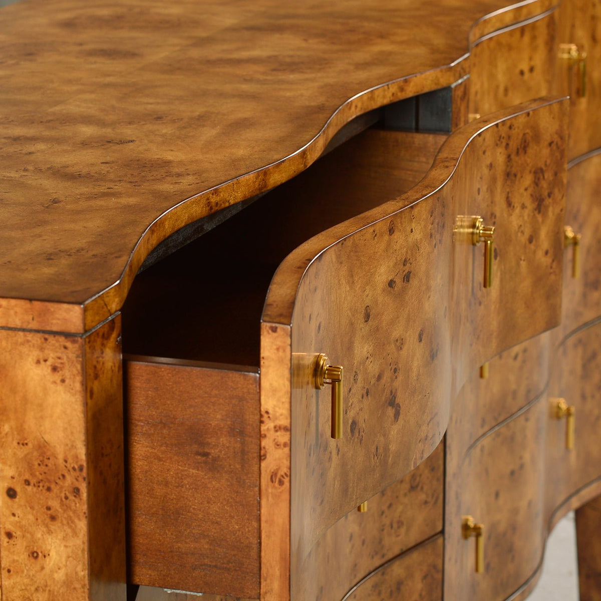 Serpentine Burl Wood Dresser - English Georgian America