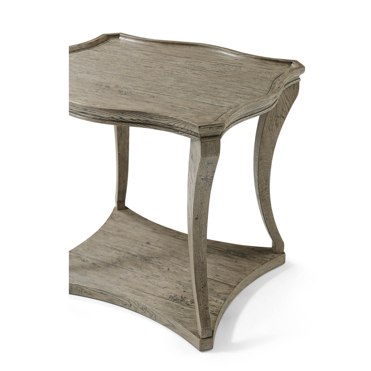 Serpentine Rustic Greyed Oak Side Table - English Georgian America