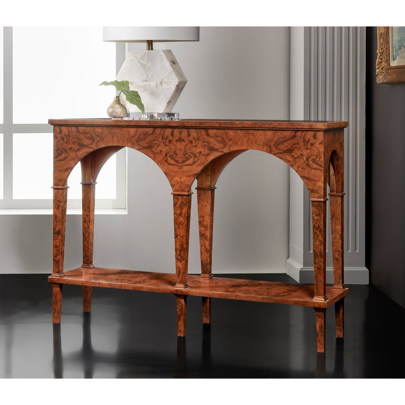 Small Burl Walnut Console Table - English Georgian America