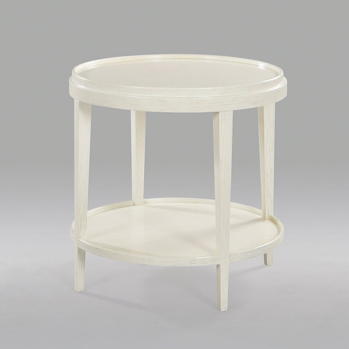 Small Distressed White Classic Round End Table - English Georgian America