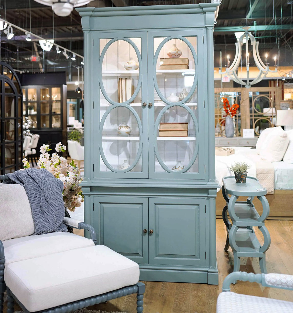 Small French Provincial Bookcase - Green Smoke - English Georgian America