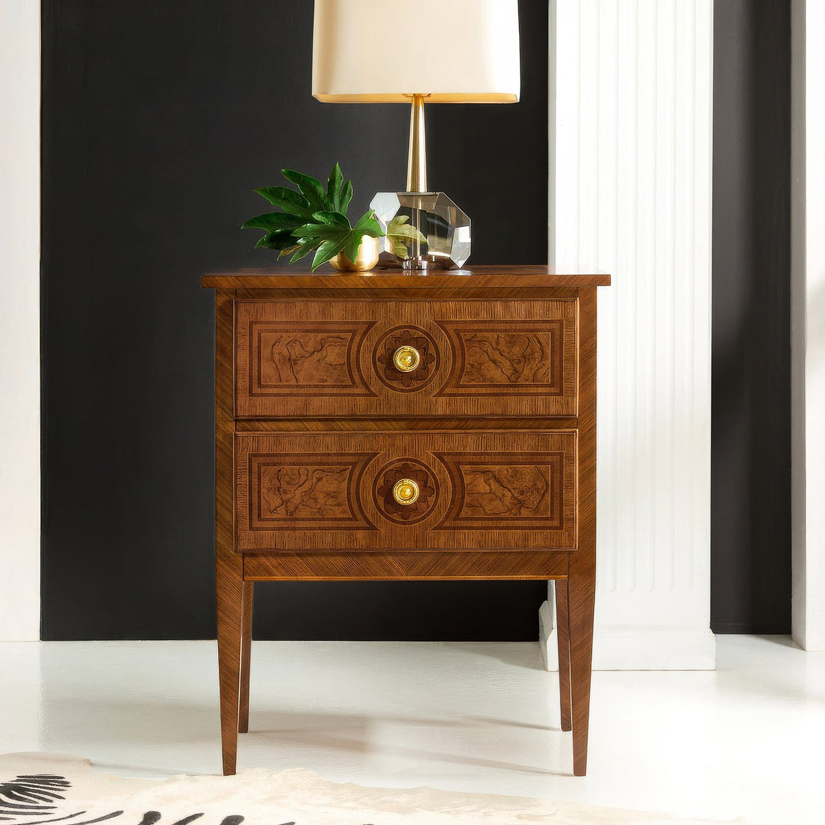 Small Louis XVI Style Burl Nightstand - English Georgian America