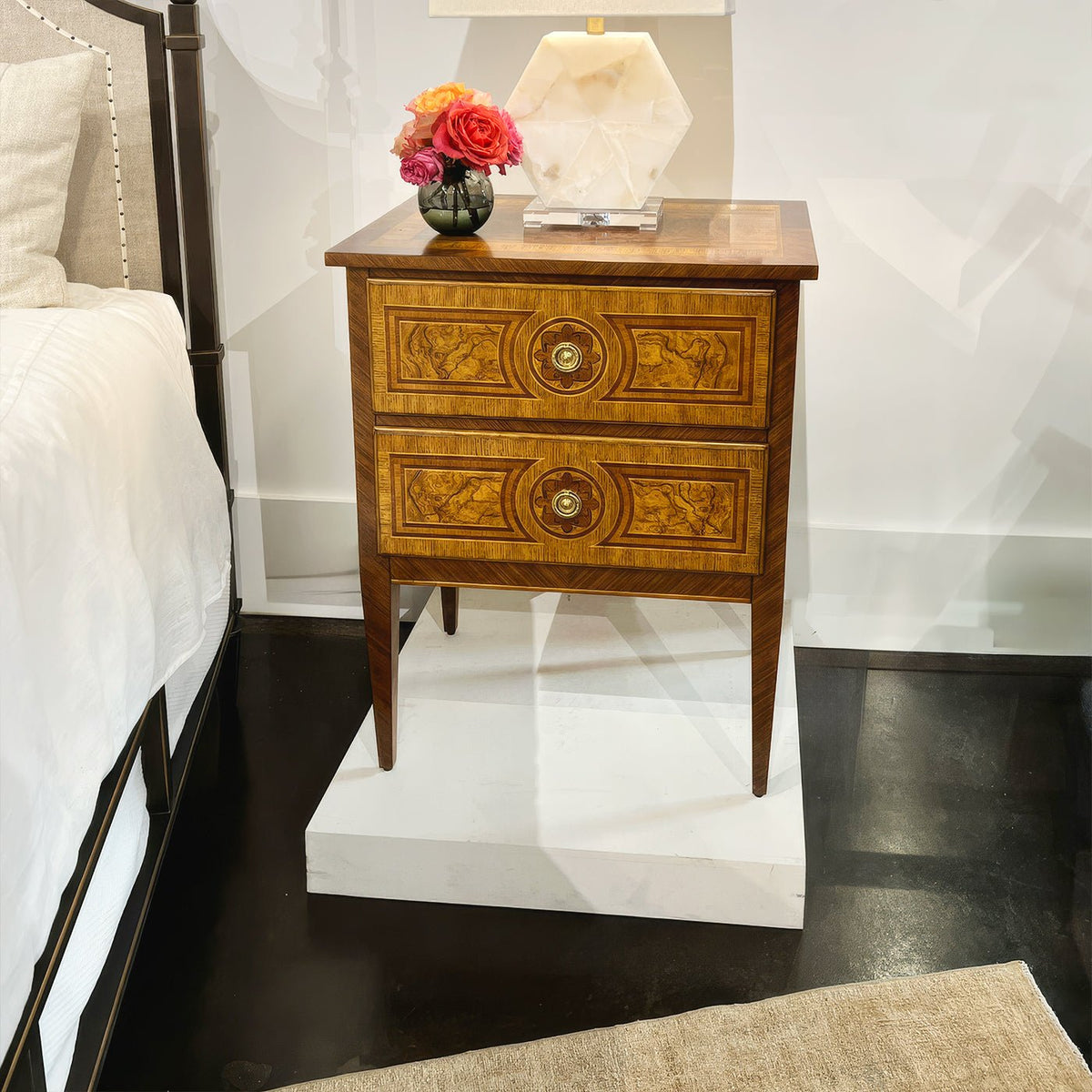 Small Louis XVI Style Burl Nightstand - English Georgian America