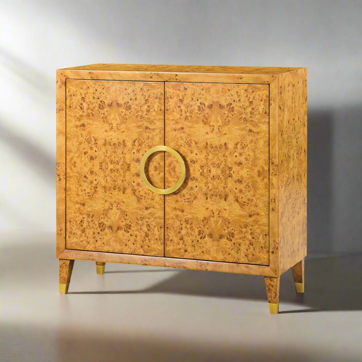 Small Mid - Century Burl Cabinet - Honey - English Georgian America