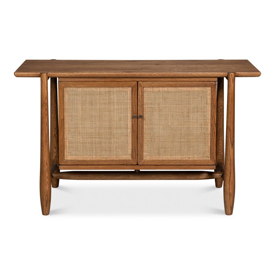 Small Oak Mid Century Modern Credenza - English Georgian America