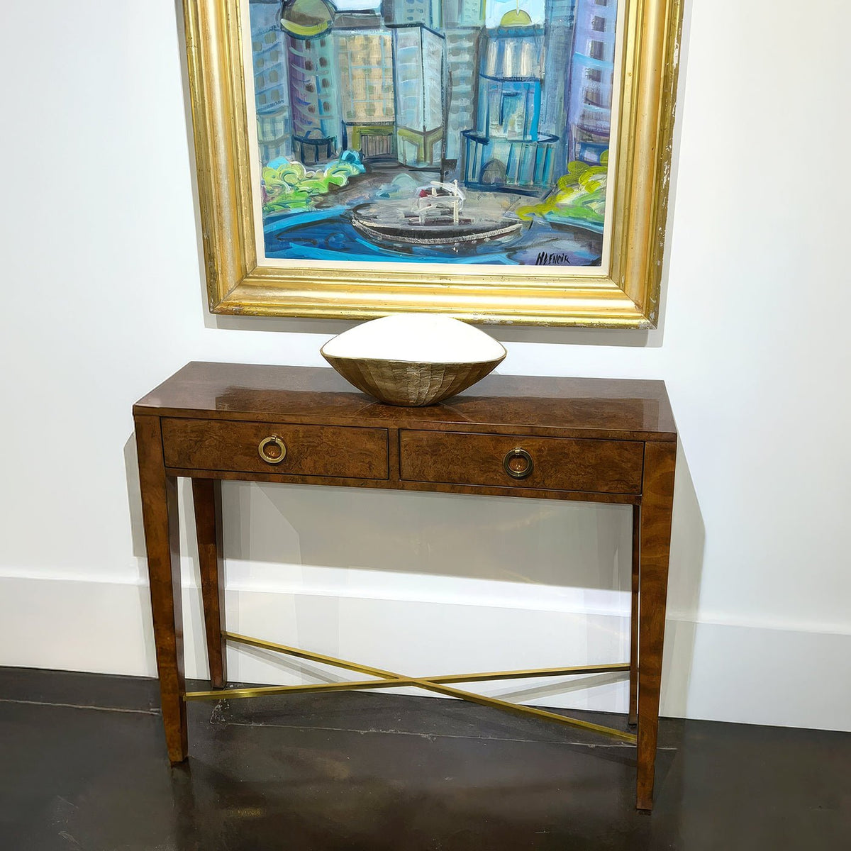 Small Walnut Burl Console Table - English Georgian America