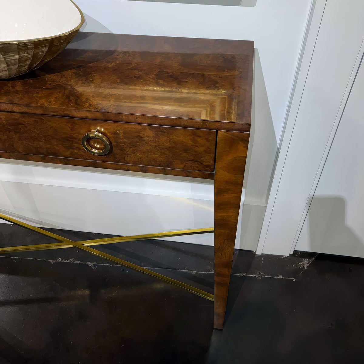 Small Walnut Burl Console Table - English Georgian America