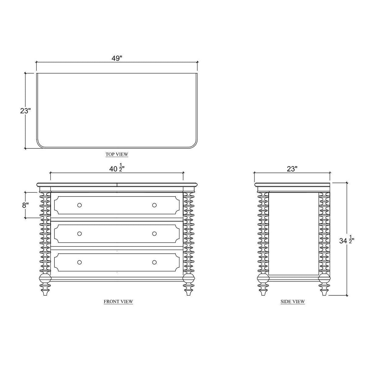 Spool - Turned Three - Drawer Chest - English Georgian America
